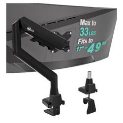 WALI Heavy Duty Single Monitor Arm for 17-49 Inch Flat Curved Ultrawide Screens, up to 33 Lbs, Adjustable Gas Spring Single Monitor Desk Mount for Hom