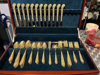 Gold-Tone Flatware Set in Wooden Case