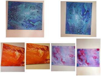 3 beautiful abstract Canvas Paintings asking $45 each or all 3 for $100 cash must pick up Broadway and apache buckeye az unique 1 of a kind pieces