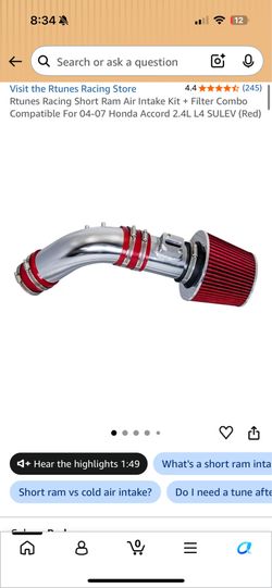 Short ram intake 04-07 Honda Accord 2.4 SULEV