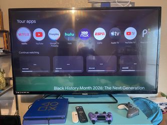 58” Philips Tv With Remote And Chrome cast Also With Remote Picks Up All The Apps