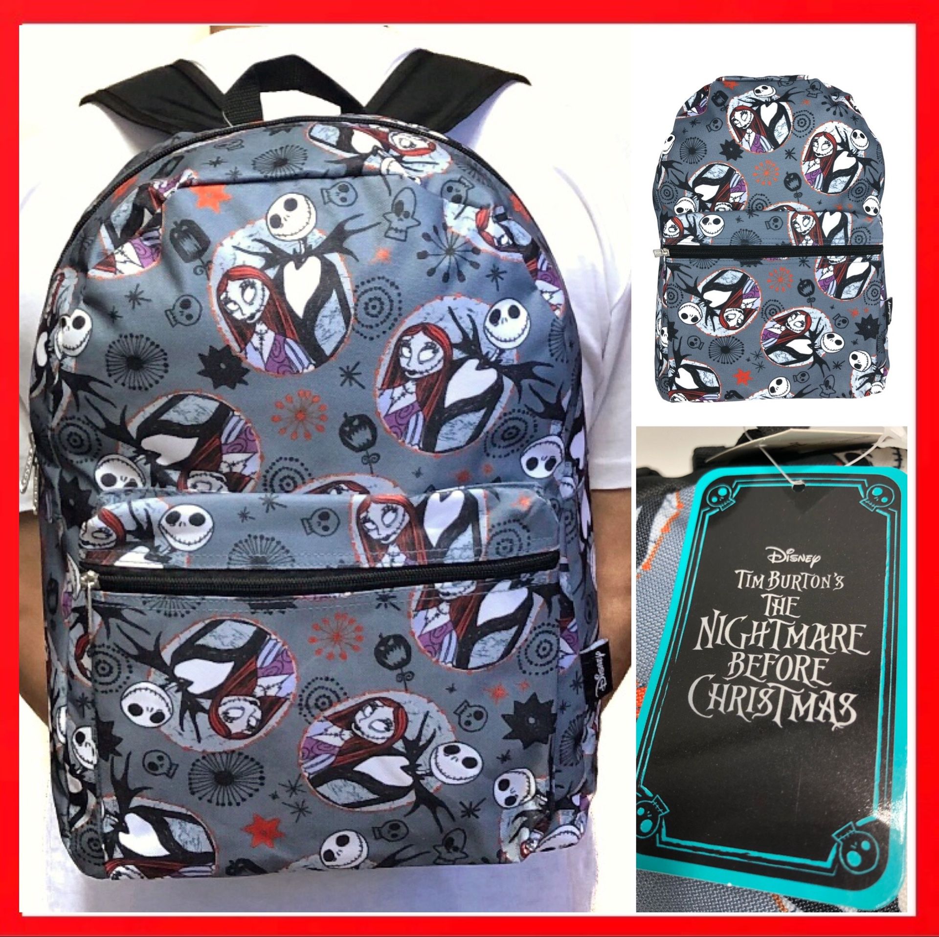 NEW! Disney The Nightmare Before Christmas Backpack Jack Skellington sally work school book bag Disneyland Disney world