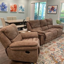 Reclining Sofa, Recliner, Two End Tables And A Coffee Table