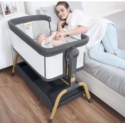 Jimglo 3 in 1 Baby Bassinet, Bedside Bassinet for Baby, Rocking Bassinet with Comfy Mattress and Wheels, 6 Height Adjustable Easy Folding Portable Bed