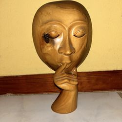 Vintage Mask of Silence Wood Sculpture