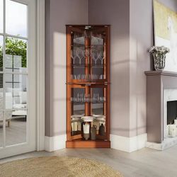 Woody Corner Curio Cabinet Glass Door 6 Shelves