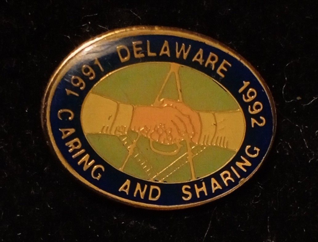 1991 Delaware Caring and Sharing 1992 Masonic Lodge Square And Compass Lapel Pin