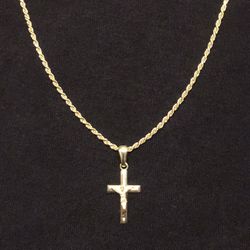 Gold Chain Rope Chain 20in 2mm And Gold Cross Set 