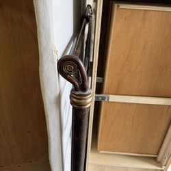 Queen pedestal oak bed frame with side cabinets