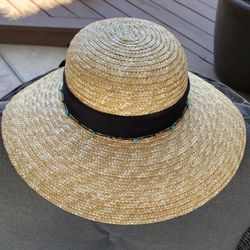 Straw hat with Turquoise Beads , Great For Summer !  Vibe Up Your Tribe . 