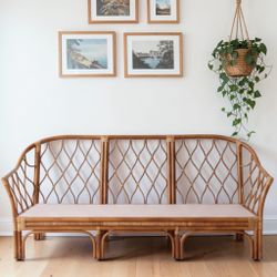 Vintage Rattan Couch + Cushions 