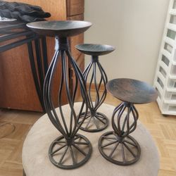 Rustic Aged Bronze Rod Iron Candle Holders