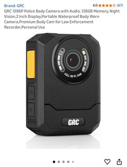 GRC 1296P Police Body Camera with Audio, 128GB Memory, Night Vision,2 Inch Display,Portable Waterproof Body Worn Camera,Premium Body Cam for Law Enfor