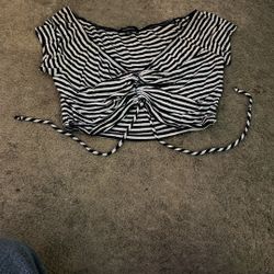 Women’s Black and White Stripe Crop Top- Size Small