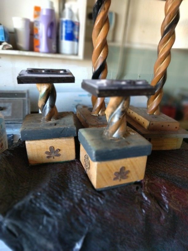(4) Retro MCM Styled Speaker Stands  Made Of Wood.