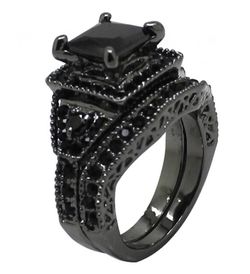 New s925 black gunmetal wedding ring set engagement ring