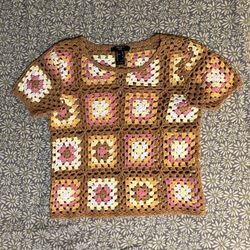 Girl’s Brown Crochet Patchwork Top