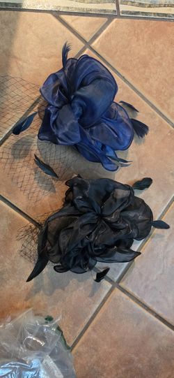 Fascinator Hats Bundle - 2 Pack - Navy Blue & Black Organza Flower with Veil