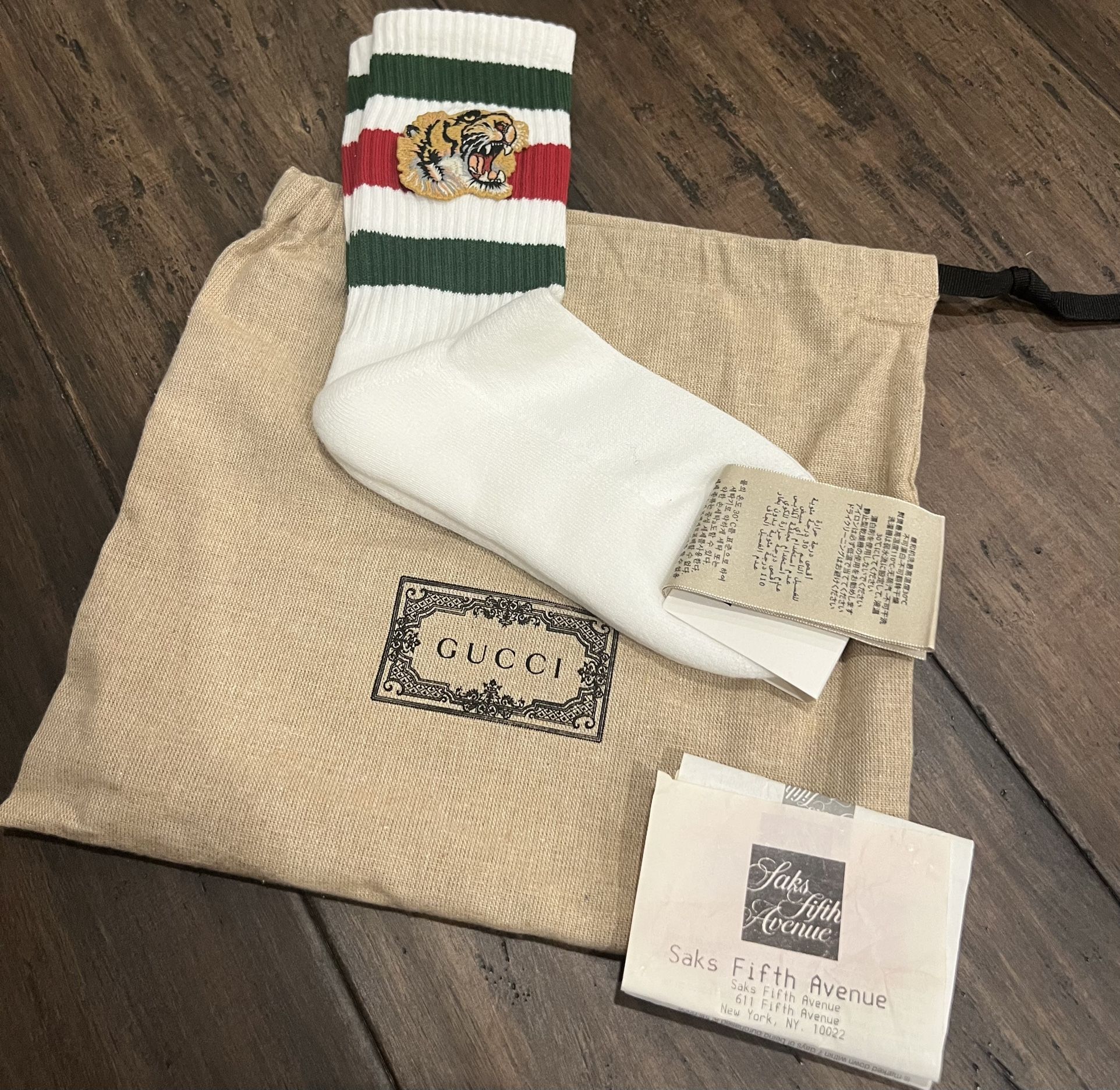 GUCCI Little Williams Sports Socks White Tiger Size S NEW Guaranteed authentic