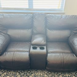 2 Leather Reclining Sofas 