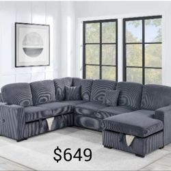 $649 Sectional Sofa With Pullout Bed With Storage  & Chaise  With Storage 