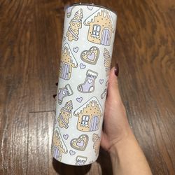 Custom 20oz Purple Gingerbread Christmas Print Stainless Steel Skinny Tumbler