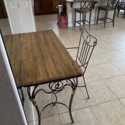 Solid Wooden And Metal Desk And Chair 