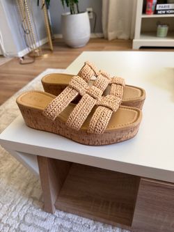 J.Crew Raffia Platform Slide Sandals size 8