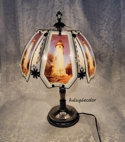 Vintage OK Lighting Lighthouse Table Lamp Tiffany Style Coastal Nautical Lamp