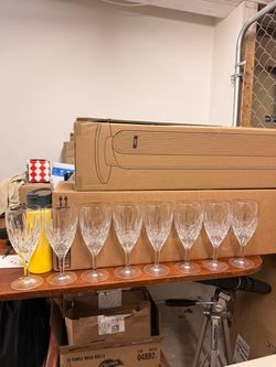 Set of 8 Waterford Crystal Wine Glasses with gold rim