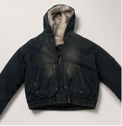 Cropped Denim Bomber Jacket with Sherpa Lining