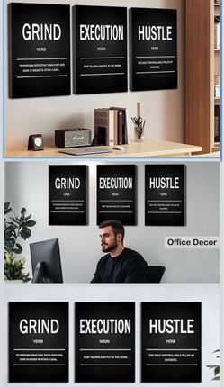 new Wall Art Motivational Wall Décor Grind Hustle Execution Inspirational Poster Print Canvas Wall Art for Office, Living Room, Bedroom, Dormitory Wal