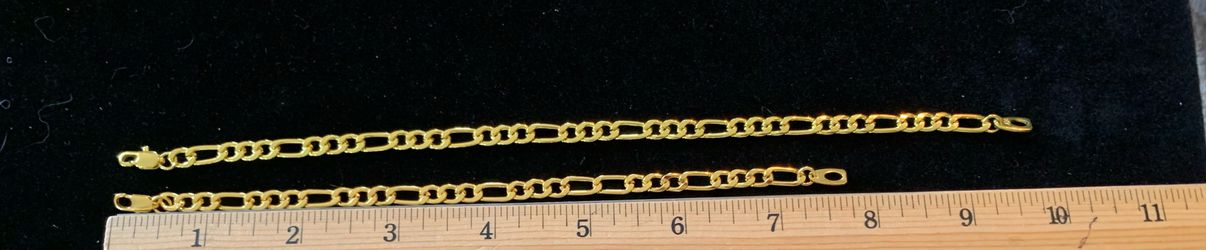 FIGARO ANKLET 10”, BRACELET TO MATCH 8”, 7mm gold plated Thumbnail