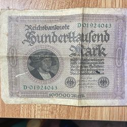 1923 German  100,000 Mark Reichsbanknote