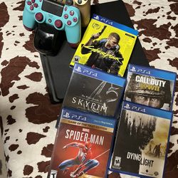 PS4 Slim Bundle W/ 2 Controllers & 5 Games 