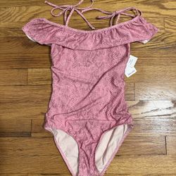 Brand New Splendid Pink Off-the-Shoulder One Piece Swimwear - Size 10