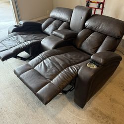 Leather Electric Reclining Loveseat  