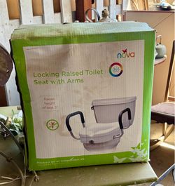Nova Locking Raised Toilet Seat with Arms | New in Box | 5” Lift