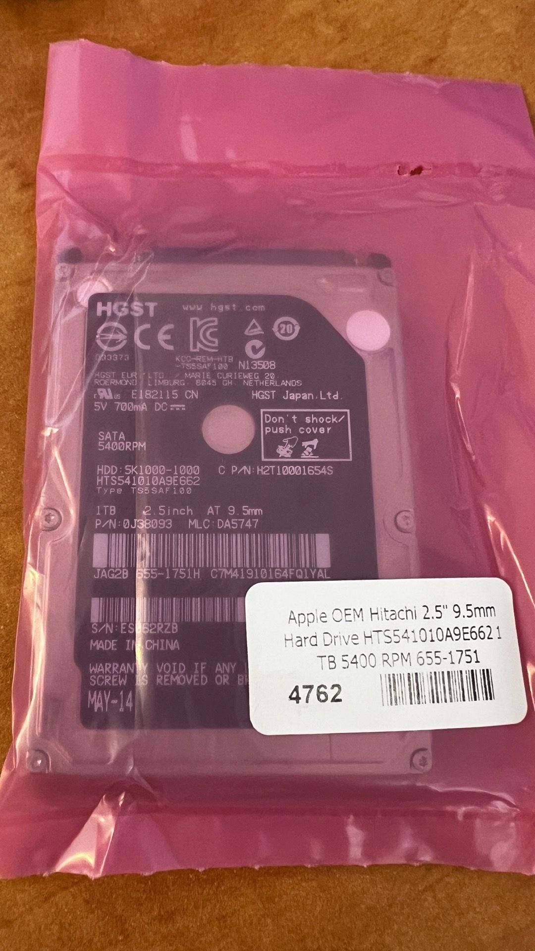Brand new Apple OEM Hitachi HTS541010A9E662 1TB