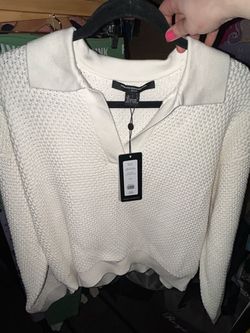 French Connection Remy Cotton Blend Pullover Sweater; Bummer White; Size L
