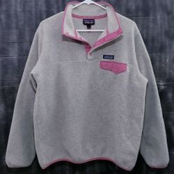 Patagonia Zynchilla  Quarter Snap Polar Fleece Pink/Oatmeal Color  Pullover Womens Size L