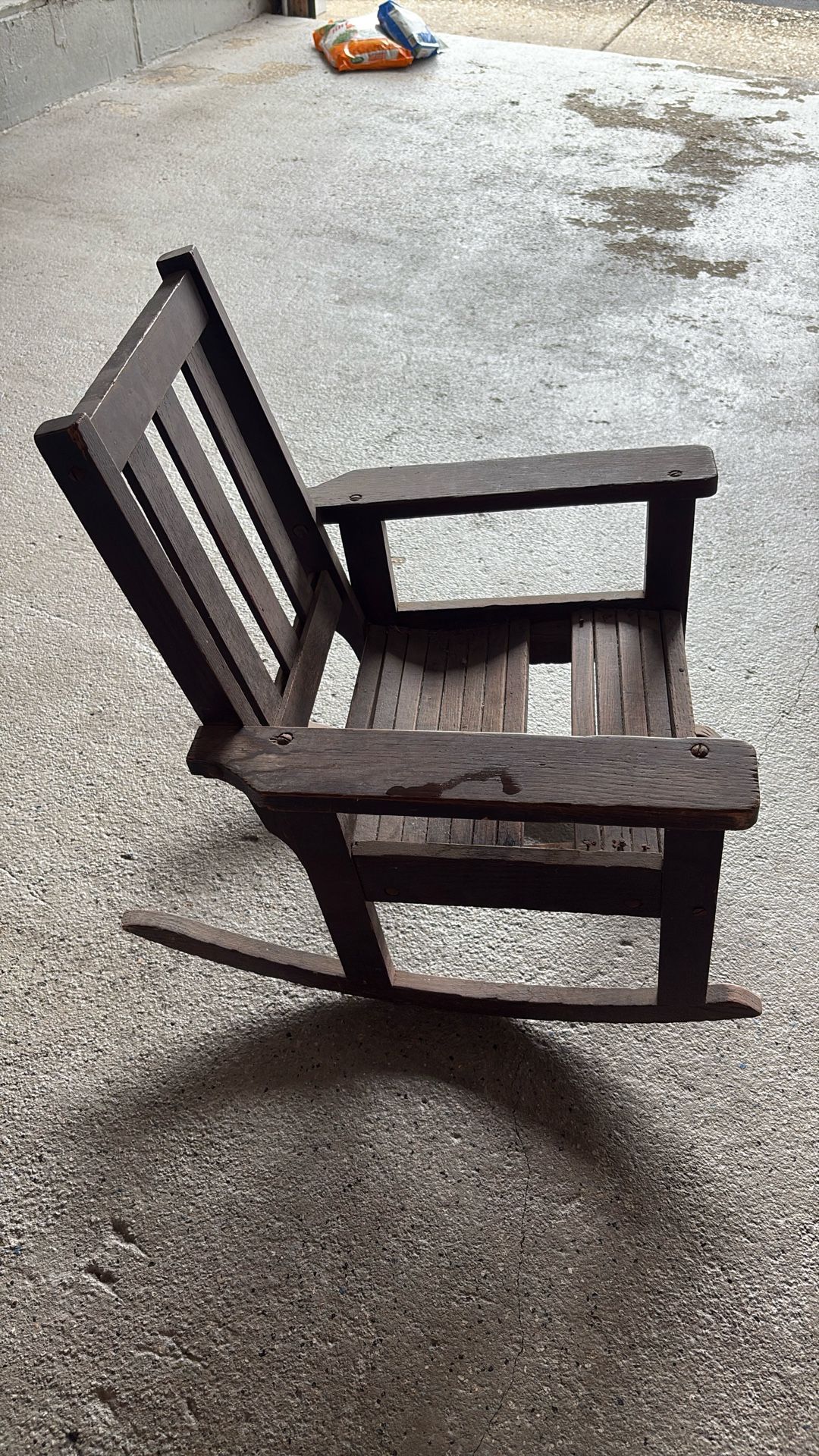 Little kids, antique rocking chair
