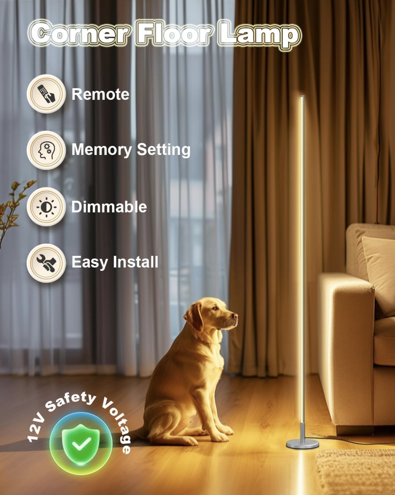 TACAHE Minimalist Corner Floor Lamp