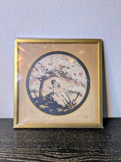 Antique French Block Hand-Painted Print Cherry Blossom