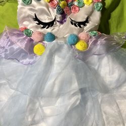 Rainbow  toddler  unicorn Halloween Costume Tutu Dress W/ Headpiece And Wings New 