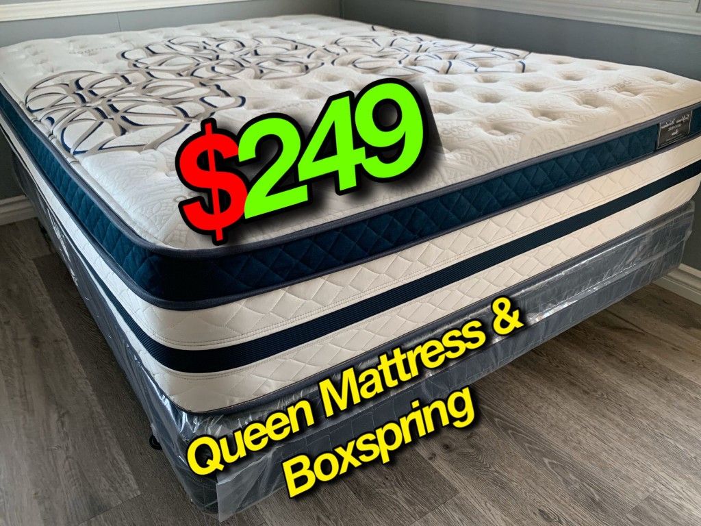 Queen Siesta Comfort Europillow Top 12inch Matres Andboxspring!!