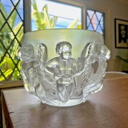 Lalique LUXEMBOURG Cherubs Large Bowl Crystal Bowl Clear Frosted France