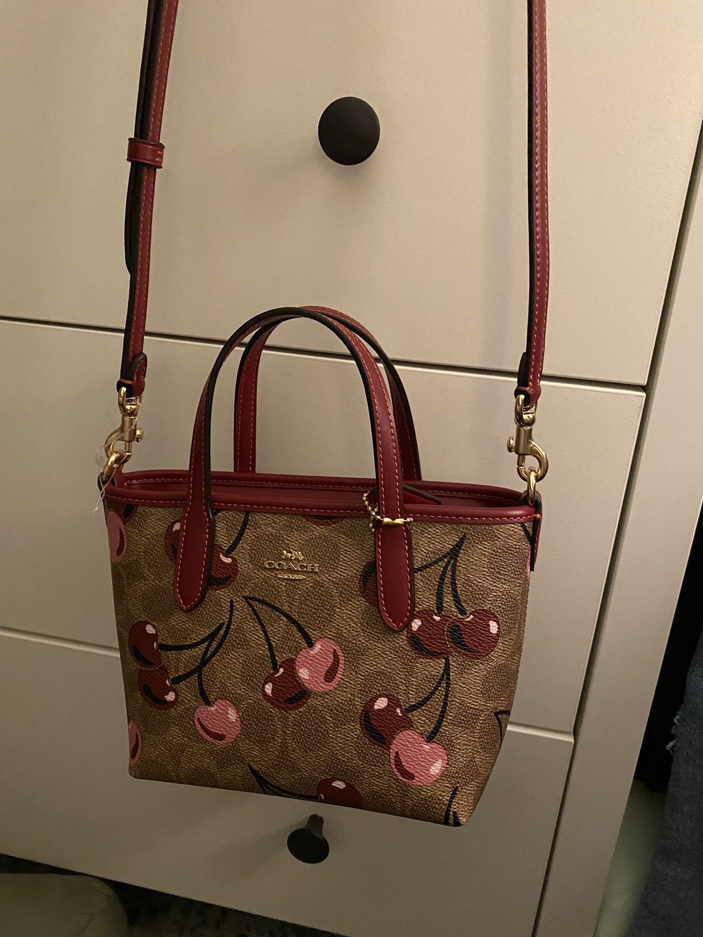 Coach City Mini Tote Bag Crossbody Purse In Signature Canvas With Cherry Print - BRAND NEW W TAGS