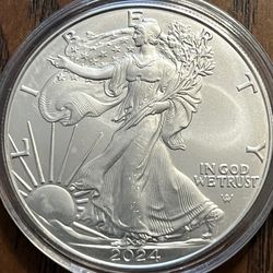 1 Oz Silver 2024 American Silver Eagle Encapsulated Mint Condition