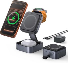 Brand new in box 3 in 1 Wireless Charging Station for Apple Multiple Device, MagSafe Charger Foldable Travel Compact, Charger Stand with 20W PD Adapte